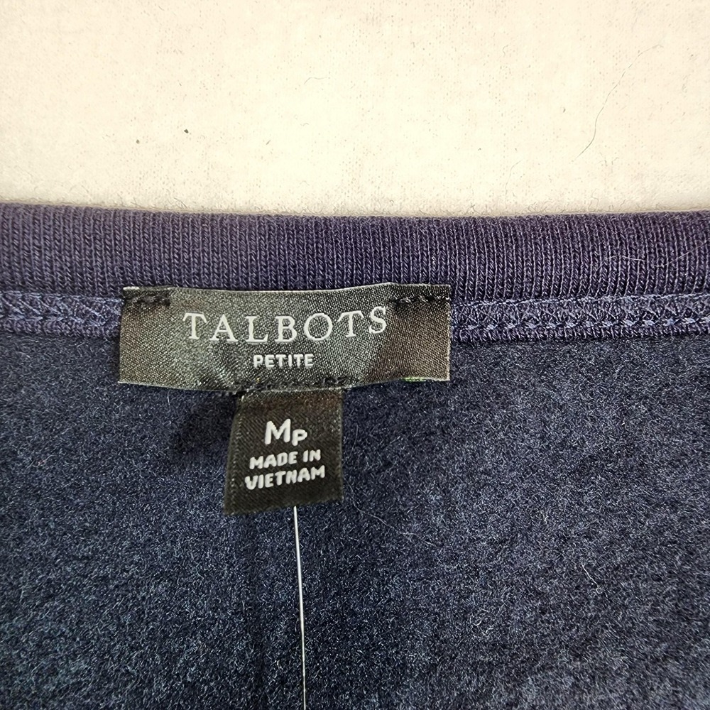 Talbots Shirt Womens PM Blue Polka Dot Crew Neck Long Sleeve Fleece Pullover - Picture 3 of 9